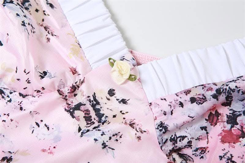 Ruched flower print contrast sleeveless v neck maxi dress-final-sale