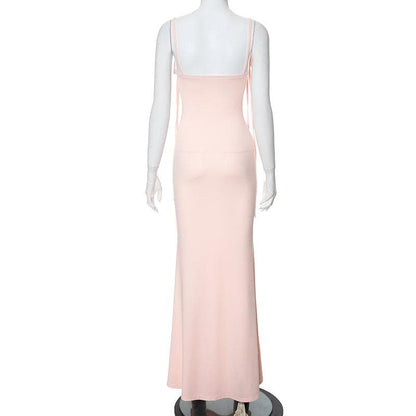 Self tie backless solid cami maxi dress