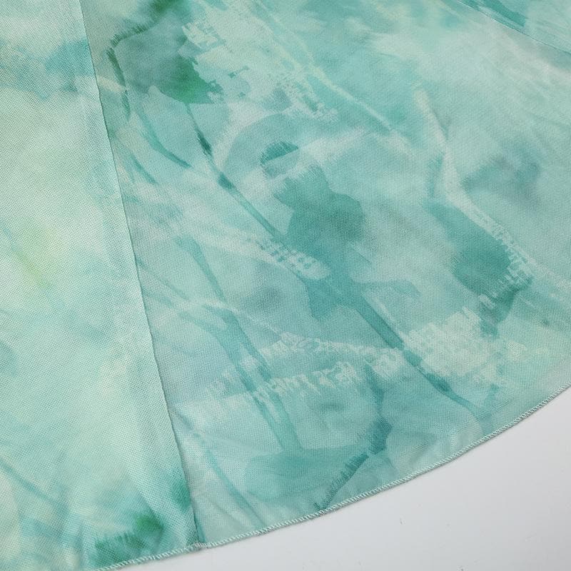 Lace hem print mesh knotted ruched cami maxi dress