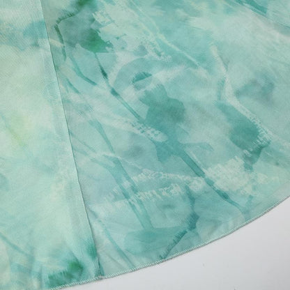 Lace hem print mesh knotted ruched cami maxi dress