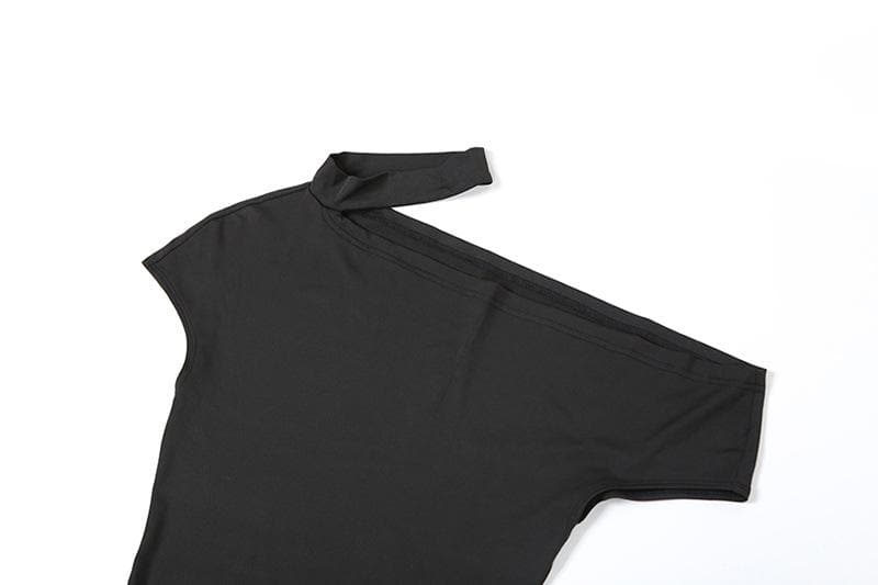 Short sleeve halter one shoulder irregular maxi dress