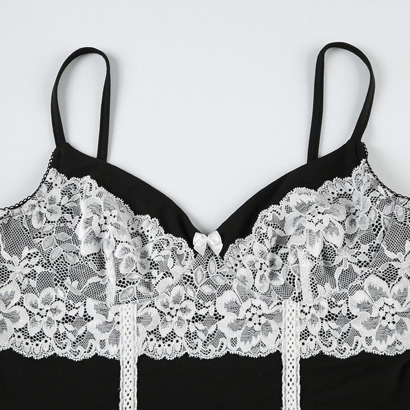 V neck lace hem bowknot cami top