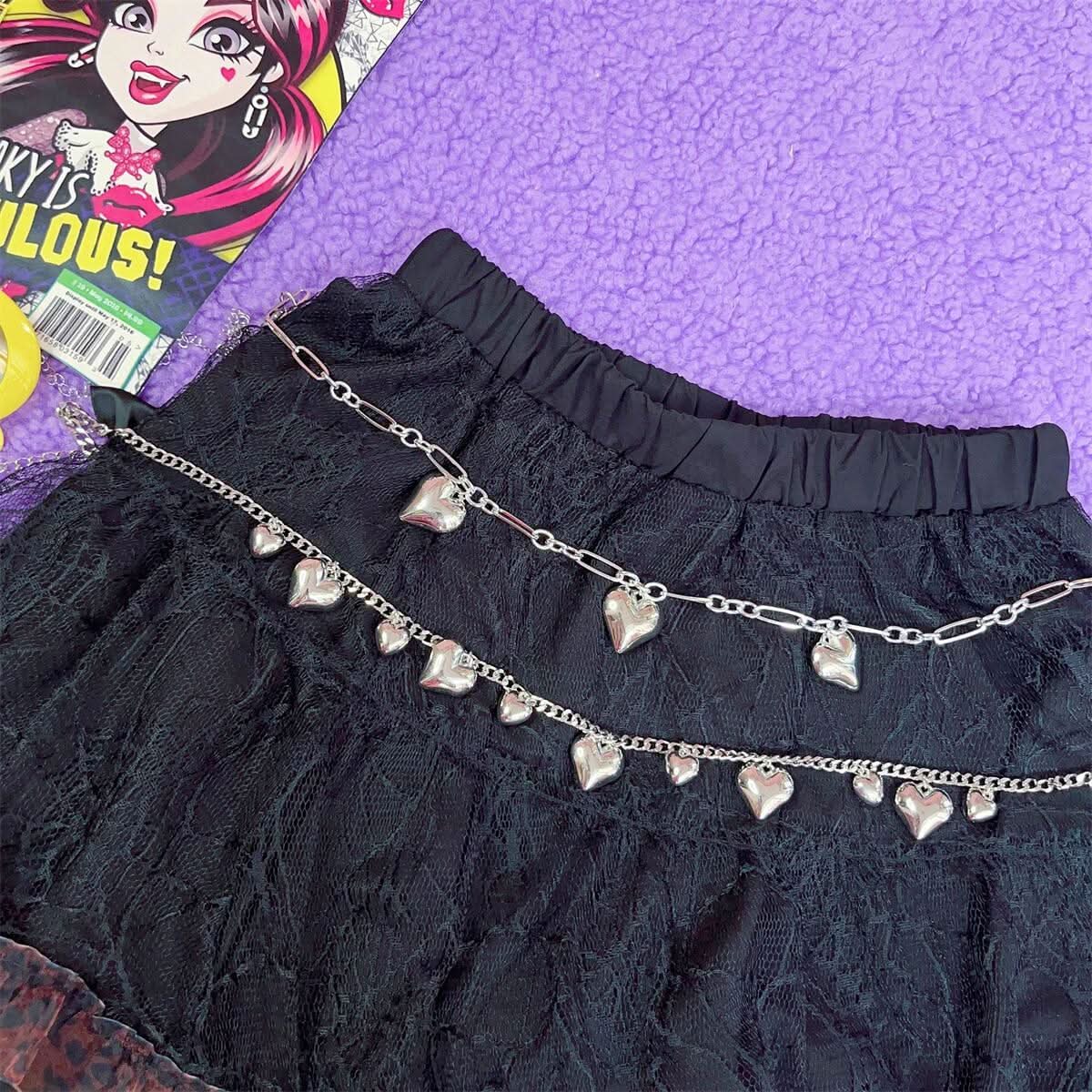 Silver heart decor metal chain waist chain