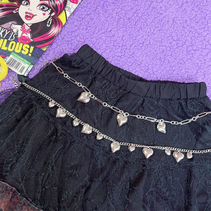 Silver heart decor metal chain waist chain