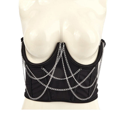 Metal chain lace up adjustable corset