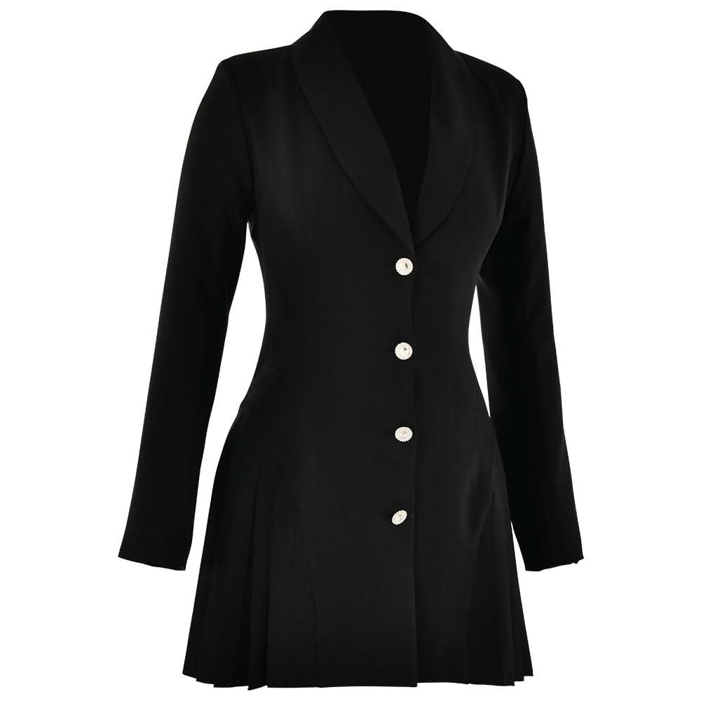 Turnover collar long sleeve v neck button pleated mini dress