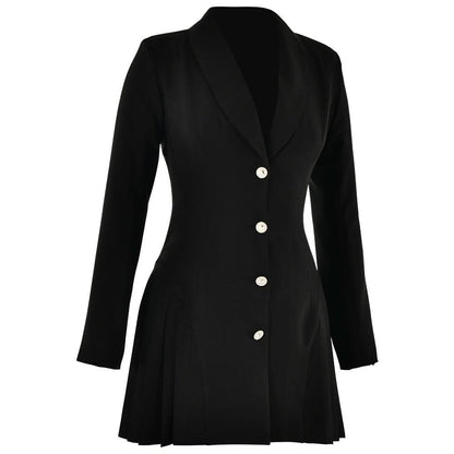 Turnover collar long sleeve v neck button pleated mini dress