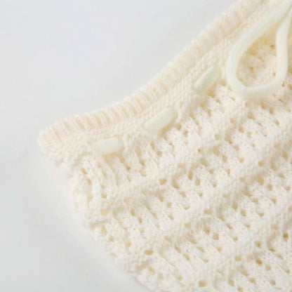 Hollow out drawstring fluffy self tie solid cut out mini skirt