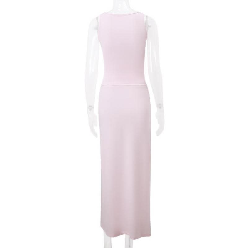 Cowl neck ruched solid tank maxi dress-final-sale