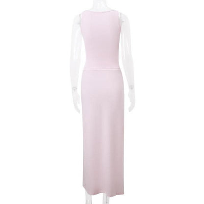 Cowl neck ruched solid tank maxi dress-final-sale