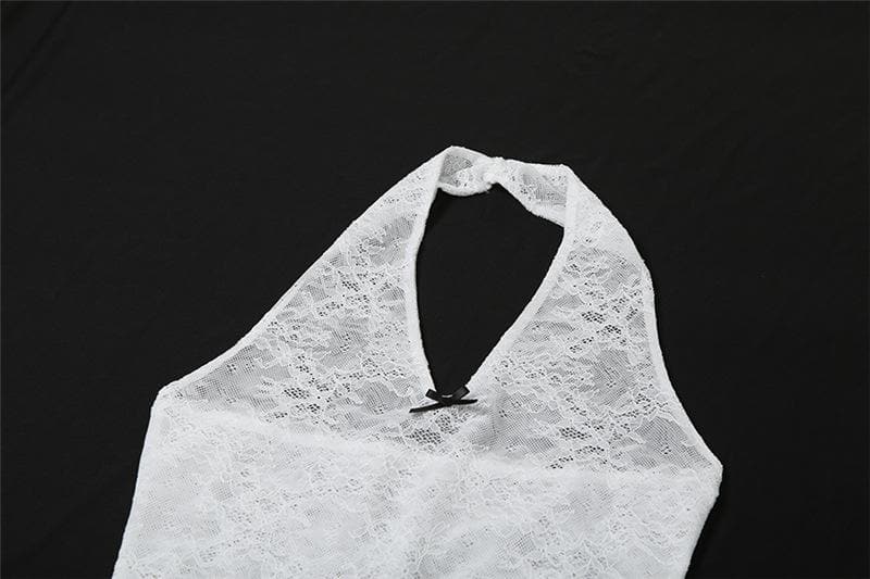 Halter lace bowknot ruffle top