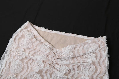 Ruched mesh tube maxi skirt set-final-sale