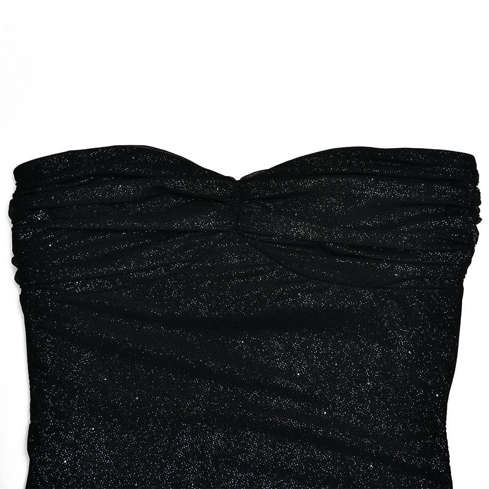 Sweetheart neck glitter ruched 2 piece tube maxi dress