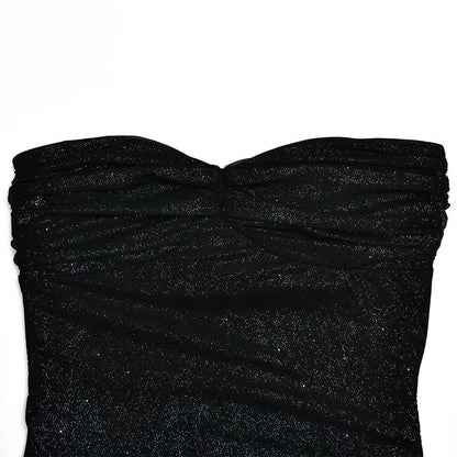 Sweetheart neck glitter ruched 2 piece tube maxi dress