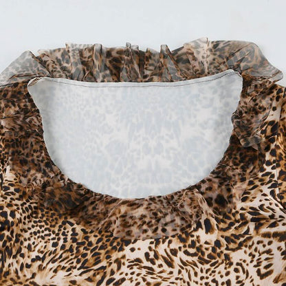Long sleeve leopard print ruffle top