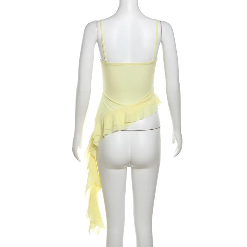 Sweetheart neck flower applique ruffle cami top