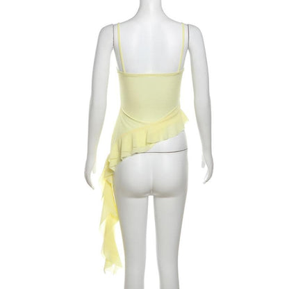 Sweetheart neck flower applique ruffle cami top