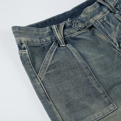 Straight leg button low rise jeans