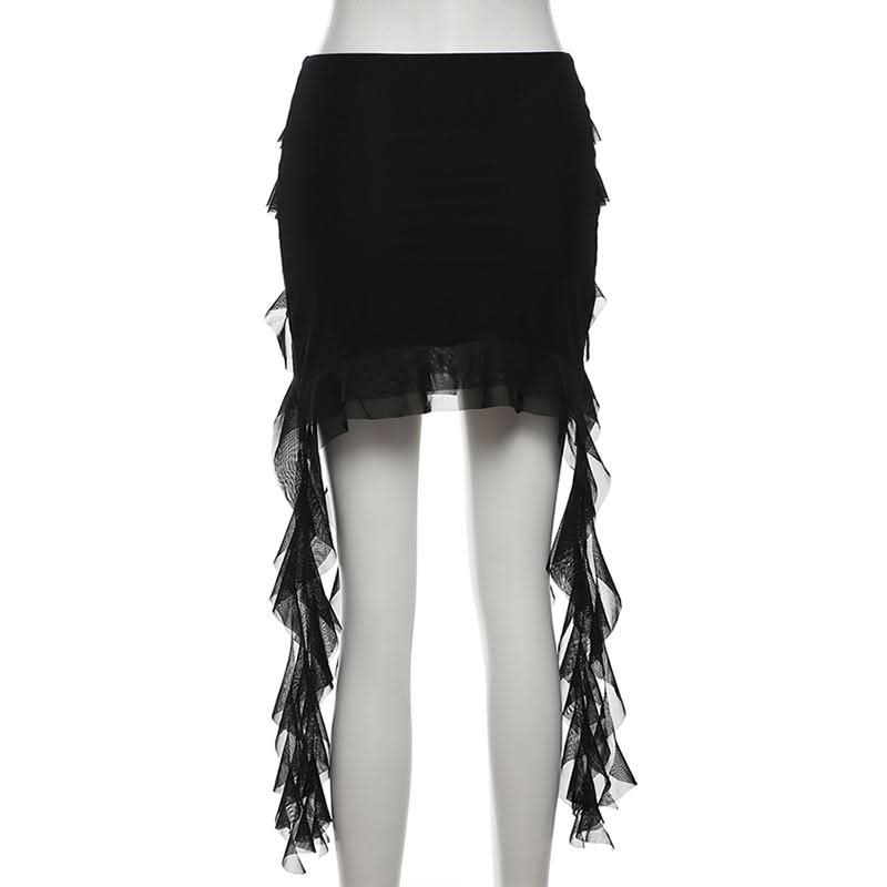 Ruffle mesh solid mini skirt