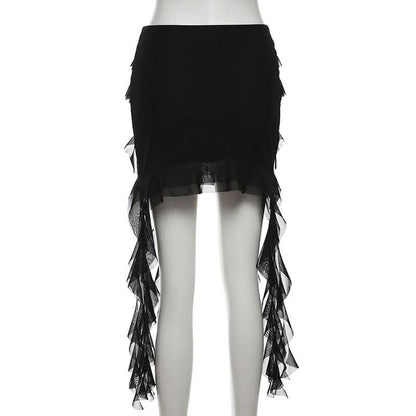 Ruffle mesh solid mini skirt