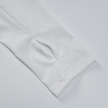 Hollow out long sleeve solid gloves u neck cut out maxi dress