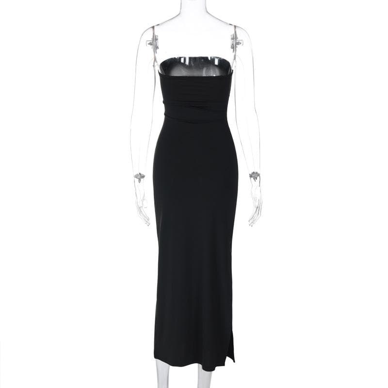 Strapless Tube Side Slit Backless Bodycon Maxi Dress