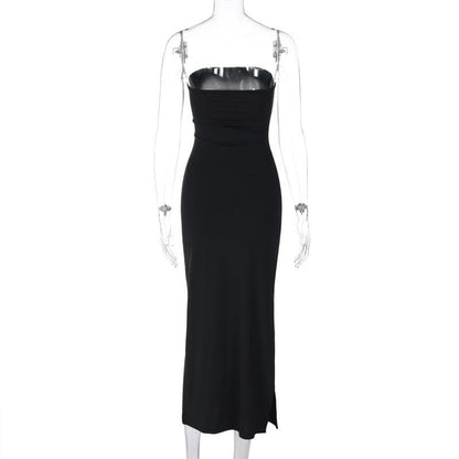 Strapless Tube Side Slit Backless Bodycon Maxi Dress