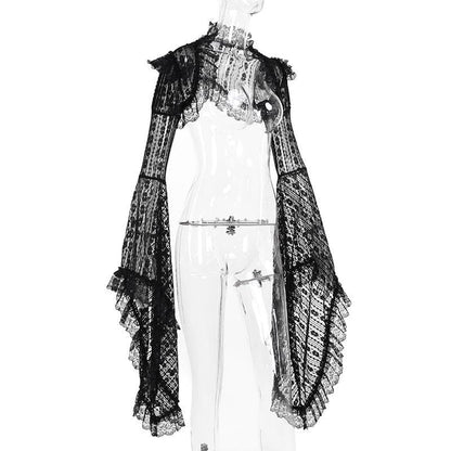 Long flared sleeve lace ruffle shrug top