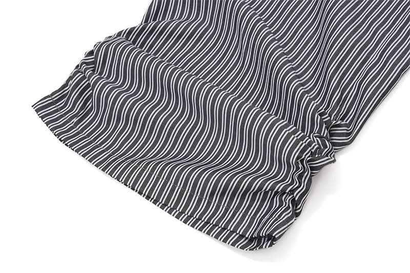 Ruched striped zip-up lace hem medium rise pant