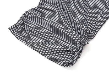 Ruched striped zip-up lace hem medium rise pant