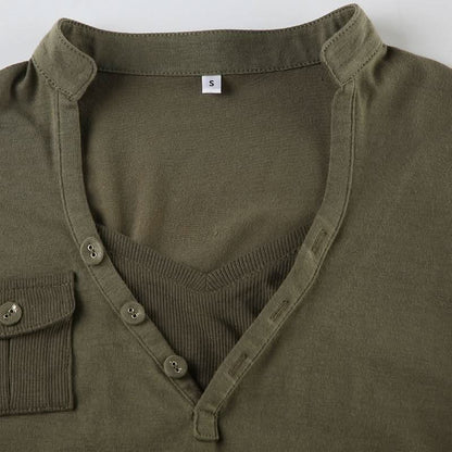 V neck long sleeve button top