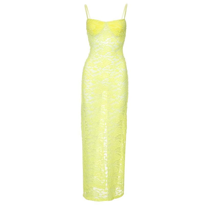 Sweetheart neck see through lace cami maxi dress