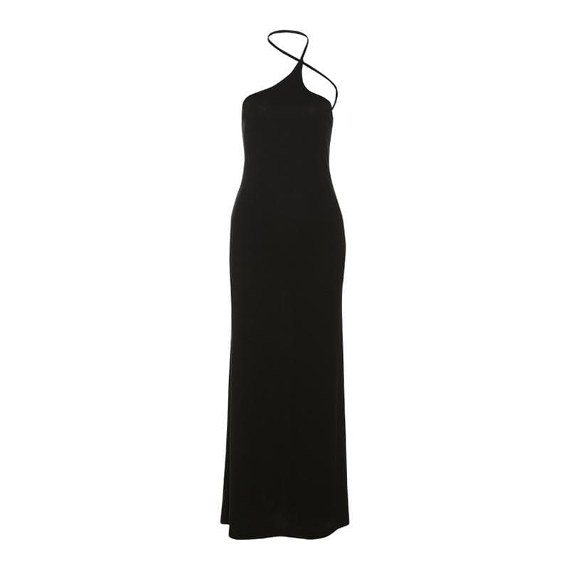 Halter Hollow out irregular solid cut out maxi dress