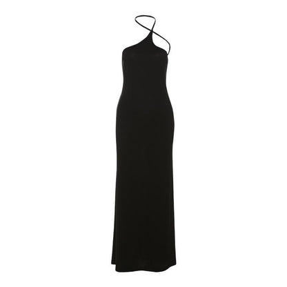 Halter Hollow out irregular solid cut out maxi dress