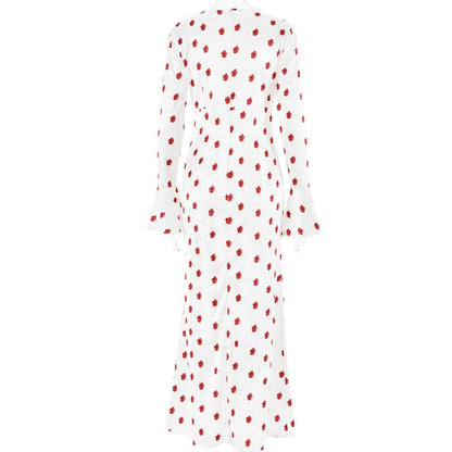 Long flared sleeve flower print zip-up maxi dress