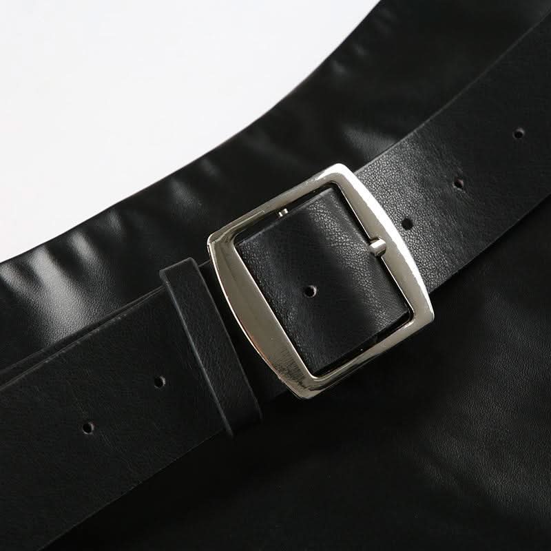 PU leather belt buckle mini skirt