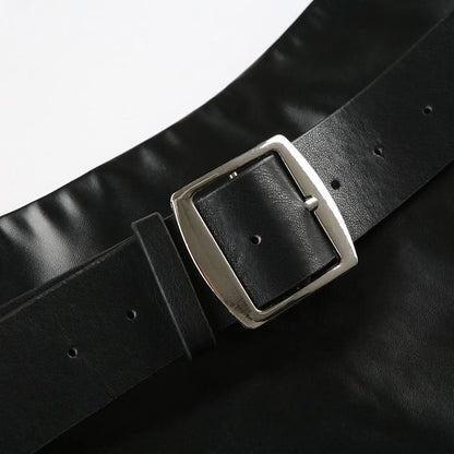 PU leather belt buckle mini skirt