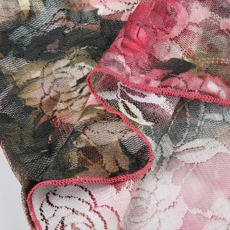 Lace v neck flower pattern stitch tank top