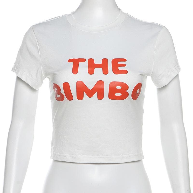 Short sleeve crewneck “THE BIMBO” pattern crop top