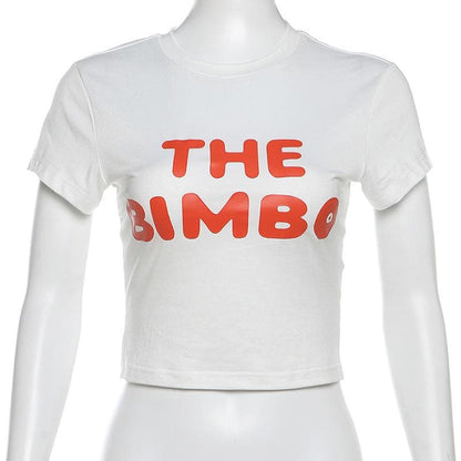 Short sleeve crewneck “THE BIMBO” pattern crop top