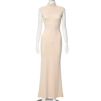 High neck cap sleeve solid maxi dress