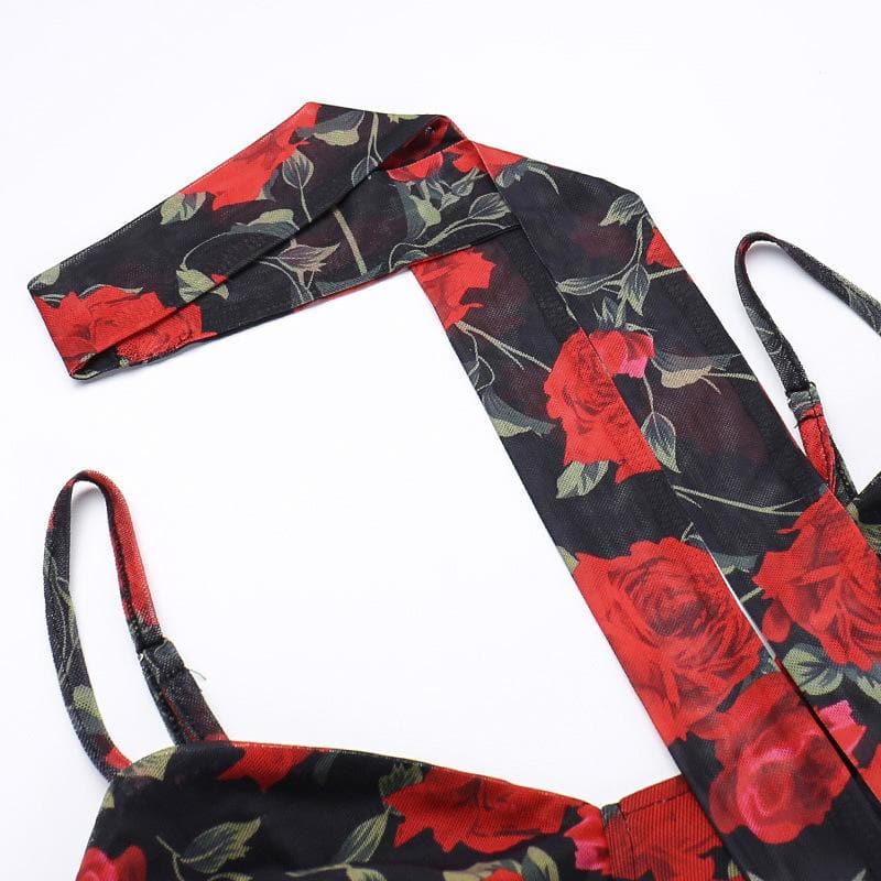 Sweetheart neck ruffle print irregular cami midi dress