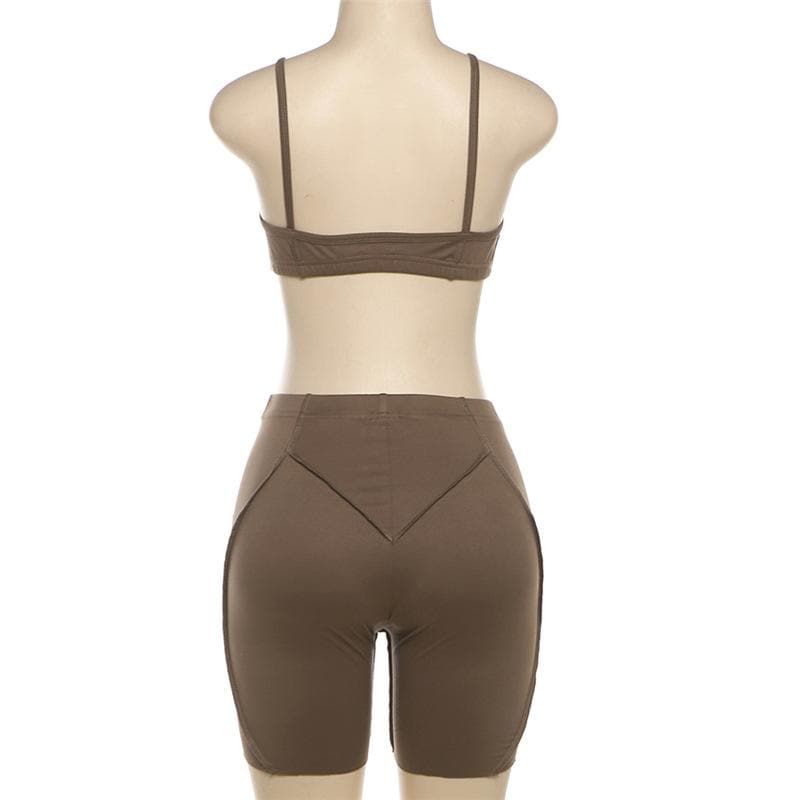 Stitch v neck solid backless high rise cami pant set