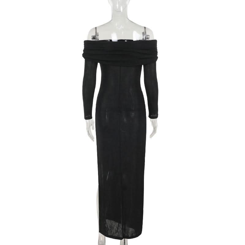 Off shoulder long sleeve high slit o ring maxi dress