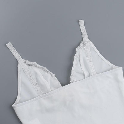 V neck lace hem backless bowknot ribbon crop cami top