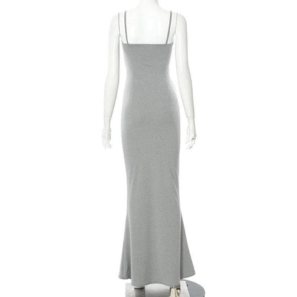 Spaghetti Strap Scoop Neck Mermaid Hem Bodycon Maxi Dress