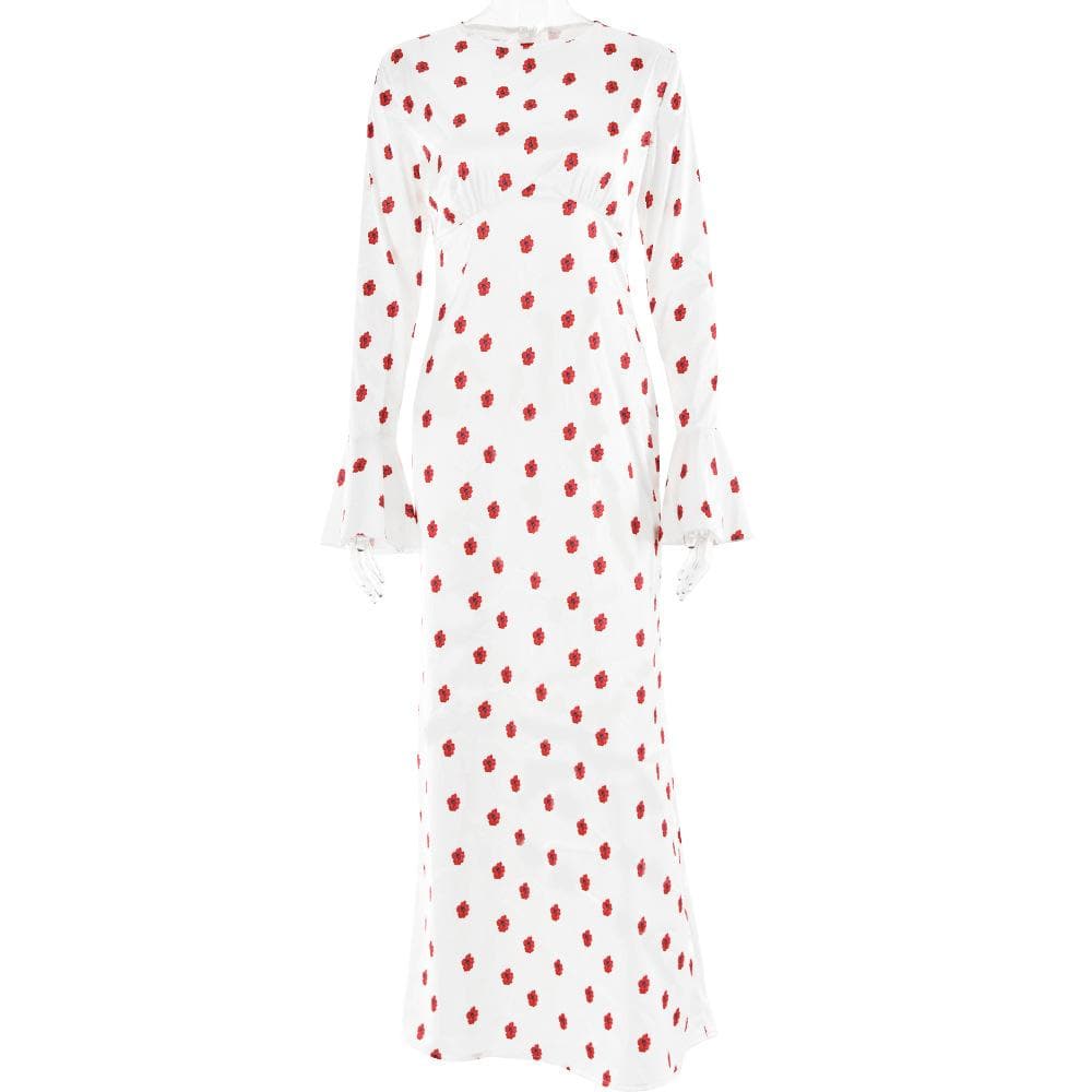 Long flared sleeve flower print zip-up maxi dress