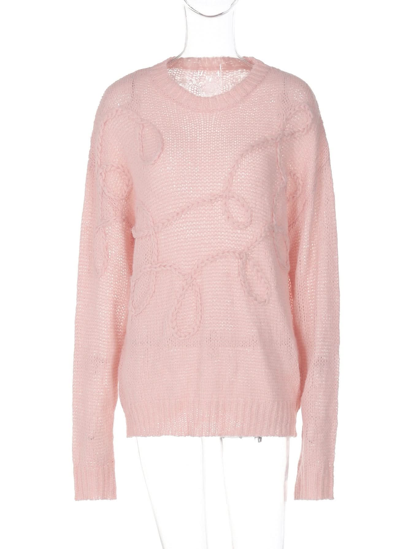 Crewneck long sleeve knitted abstract pattern top