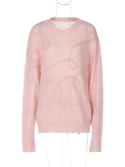 Crewneck long sleeve knitted abstract pattern top