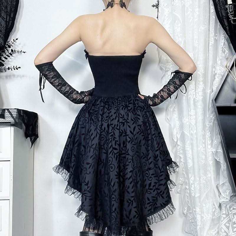 Sweetheart neck lace hem ruffle button mini dress